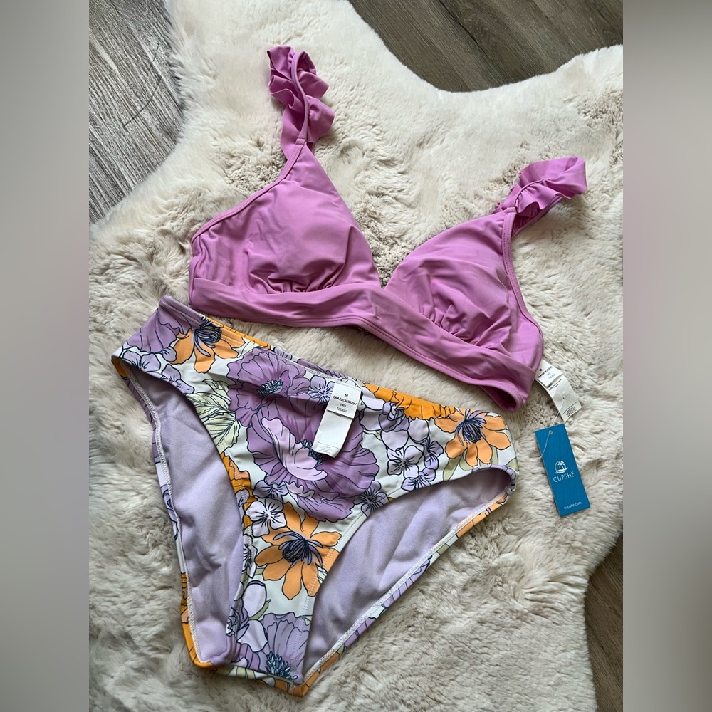 Cupshe Purple and Orange Bikini with Lace Trim